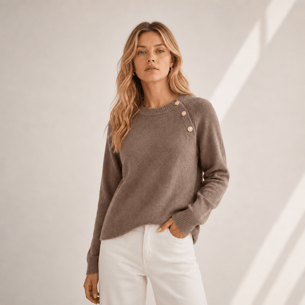 Crew Neck Knit Sweater with Diagonal Button Detail – Regular Fit for Autumn/Winter - We are MFEO