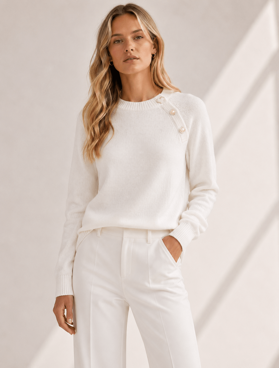 Crew Neck Knit Sweater with Diagonal Button Detail – Regular Fit for Autumn/Winter - We are MFEO