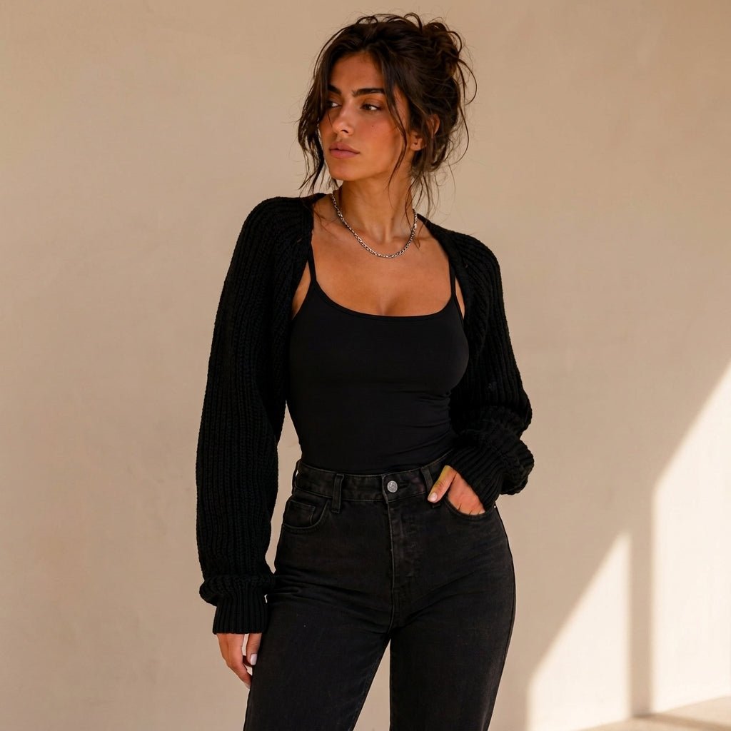 Cropped Cardigan for Women – Open Front Batwing Sleeve Knit for Autumn/Winter - We are MFEO