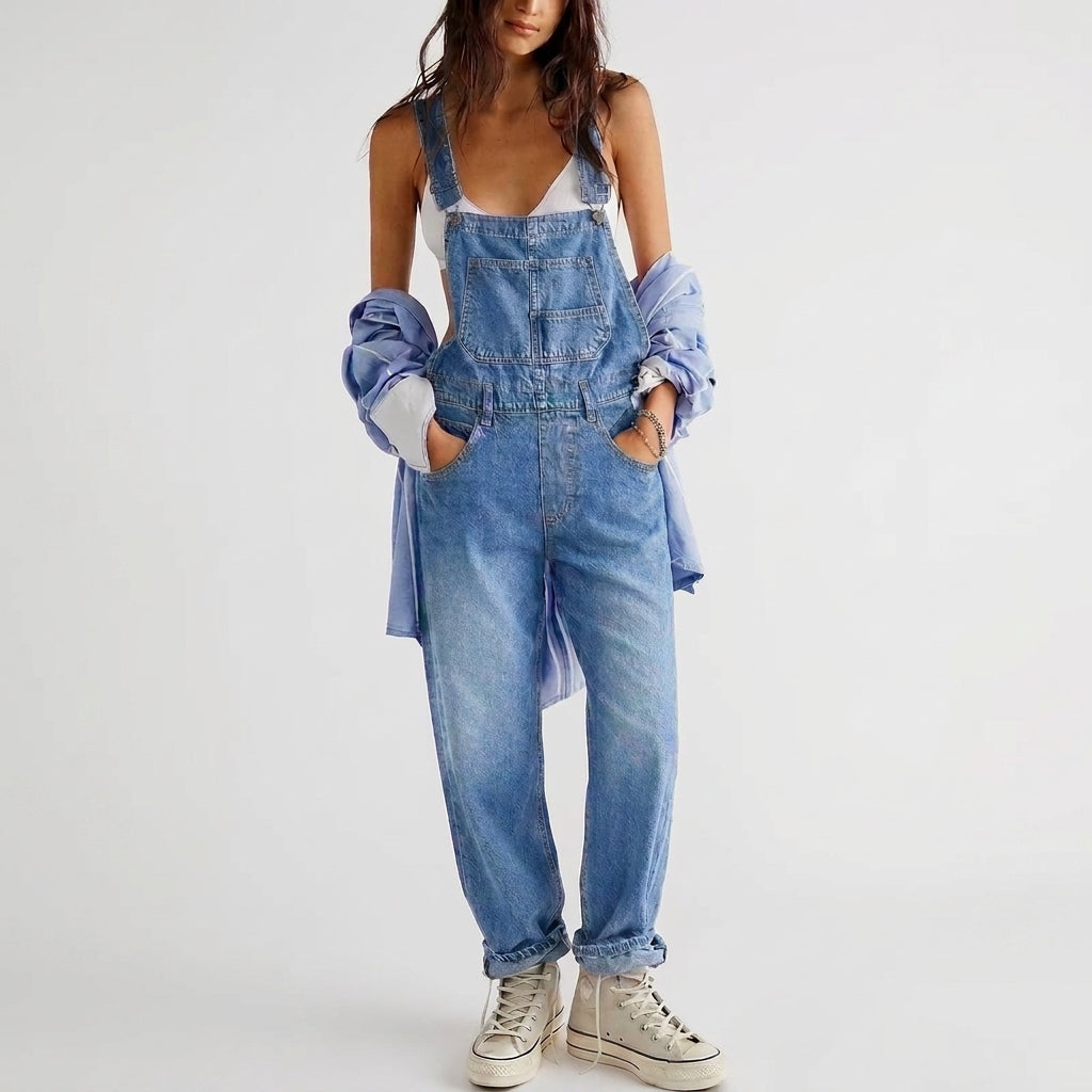 Denim Jumpsuit with Adjustable Straps – Relaxed Fit Dungaree 1