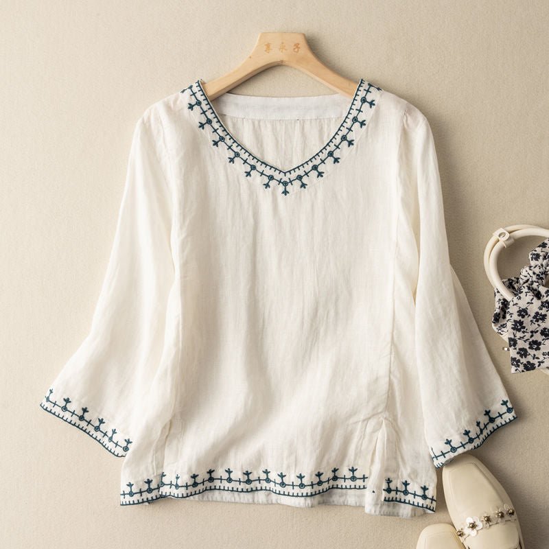 Embroidered V-Neck Blouse – Lightweight and Comfortable - We are MFEO