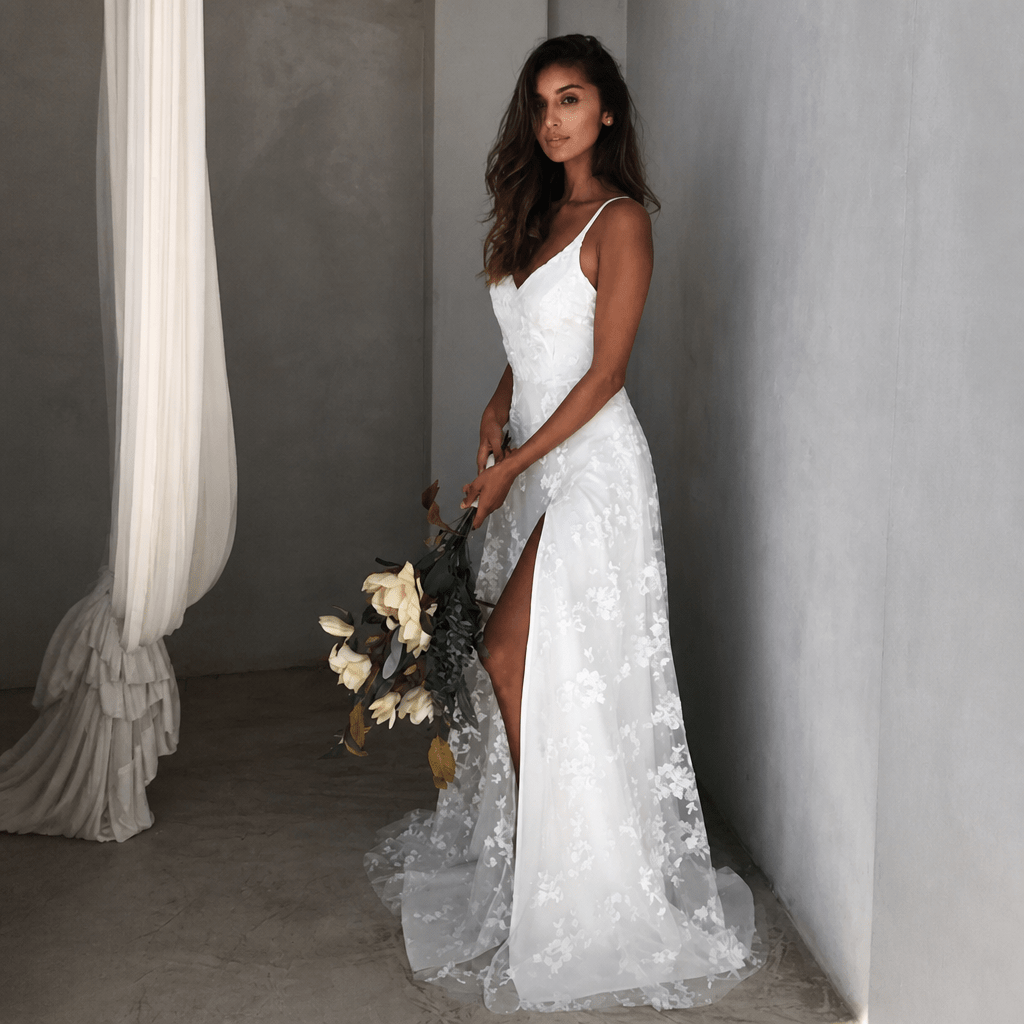 Floral Maxi Dress – Thigh Split and Open Back for Formal Weddings - We are MFEO
