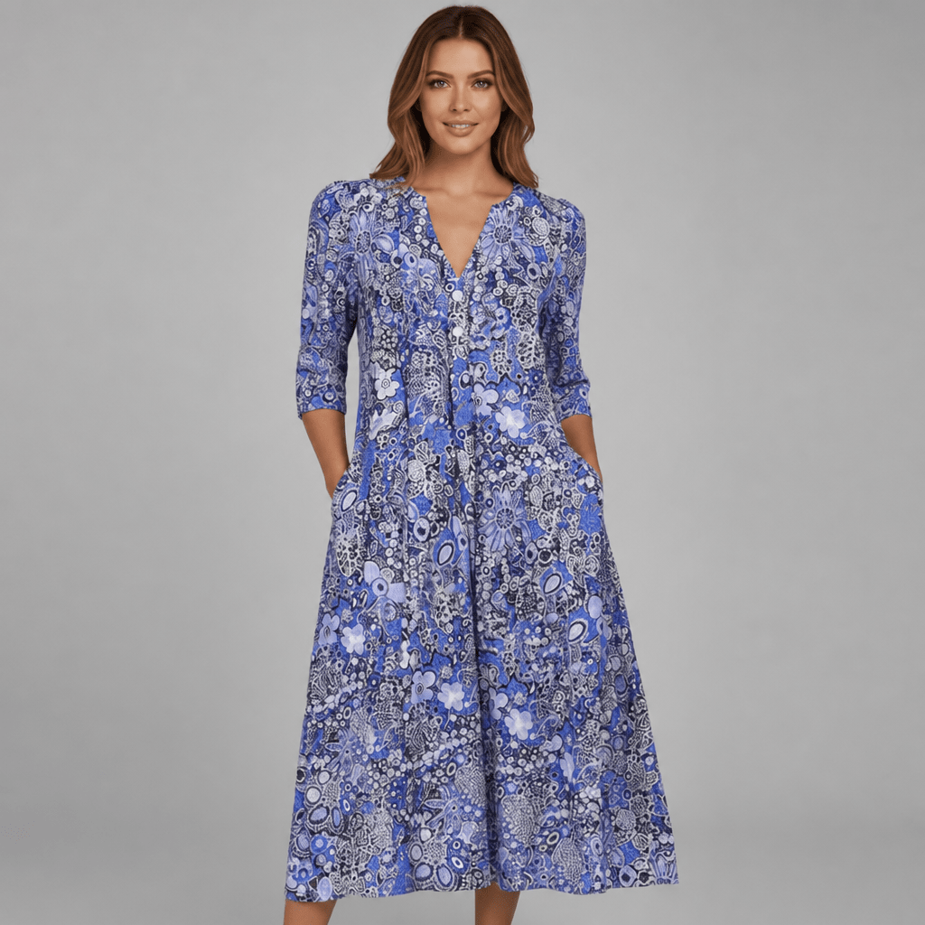 Floral Midi Dress with V-Neck and Pockets for Summer Casual Wear - We are MFEO