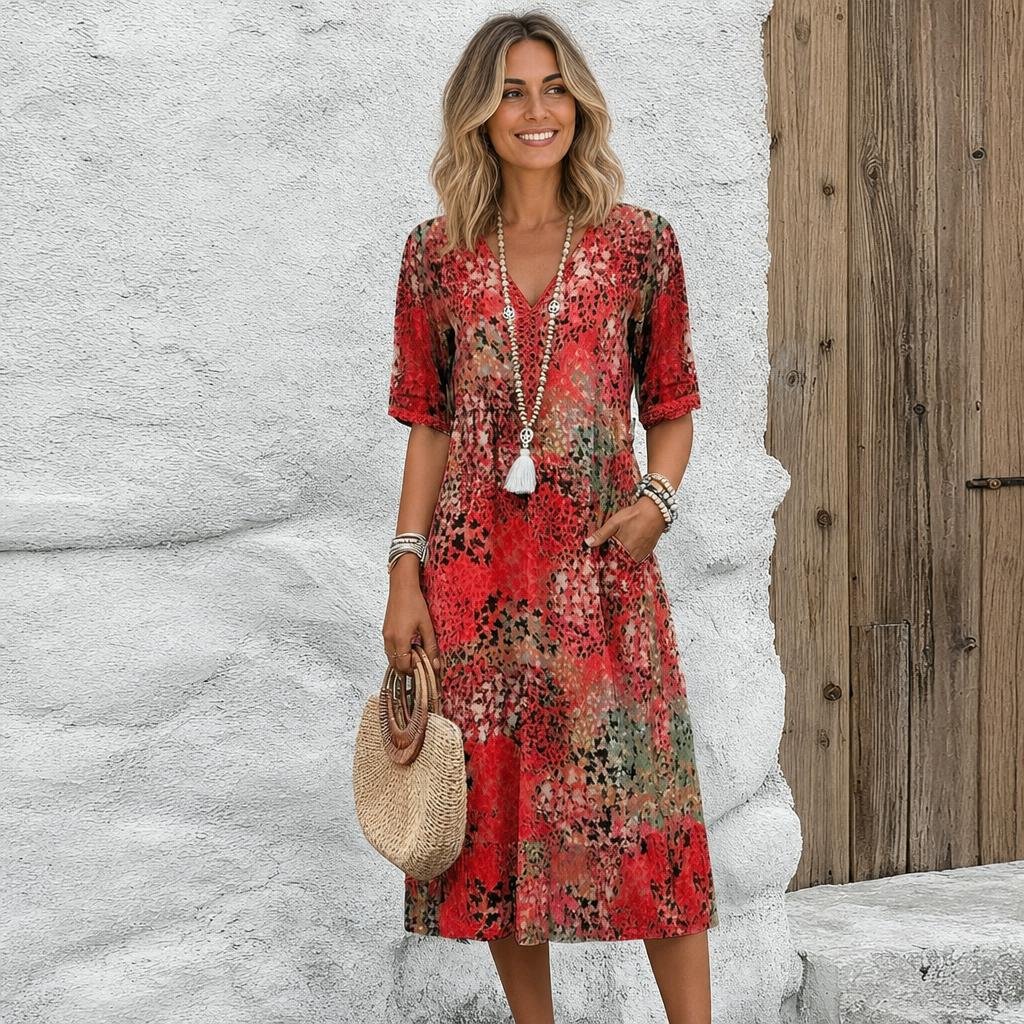 Floral Midi Wedding Guest Dress for Summer with Breathable Fabric - We are MFEO