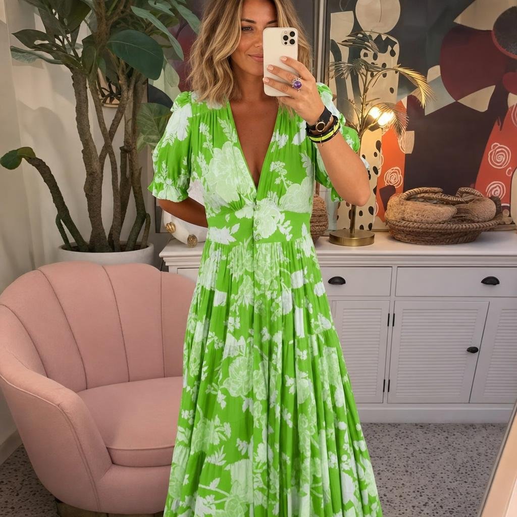 Floral Print V-Neck Dress with Pockets – Lightweight Summer Dress in Plus Size - We are MFEO