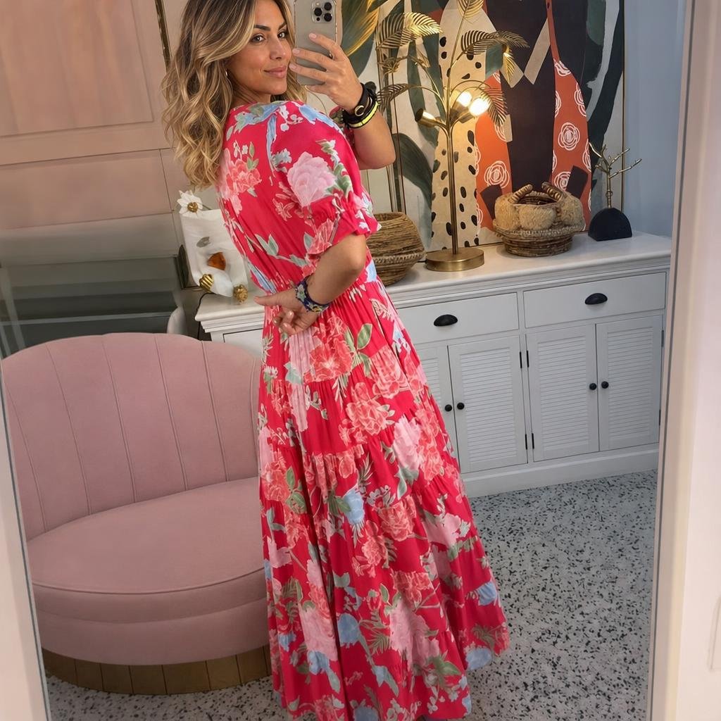 Floral Print V-Neck Dress with Pockets – Lightweight Summer Dress in Plus Size - We are MFEO