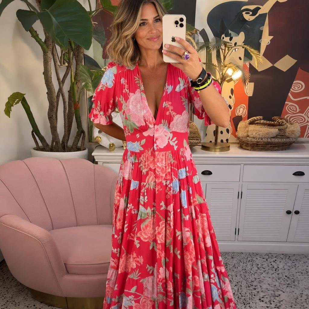 Floral Print V-Neck Dress with Pockets – Lightweight Summer Dress in Plus Size - We are MFEO