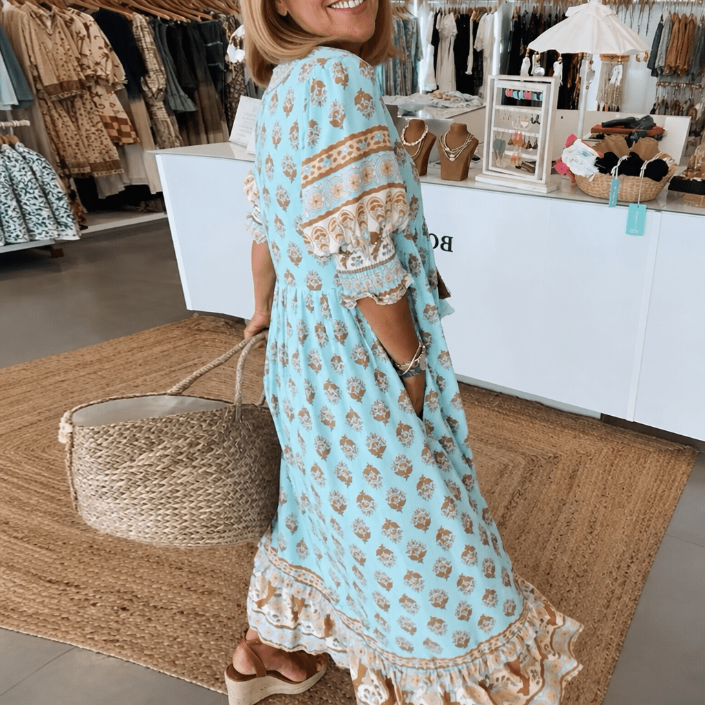 Floral V-Neck Dress – Flowing Fit for Summer Wedding Guest or Casual Wear - We are MFEO