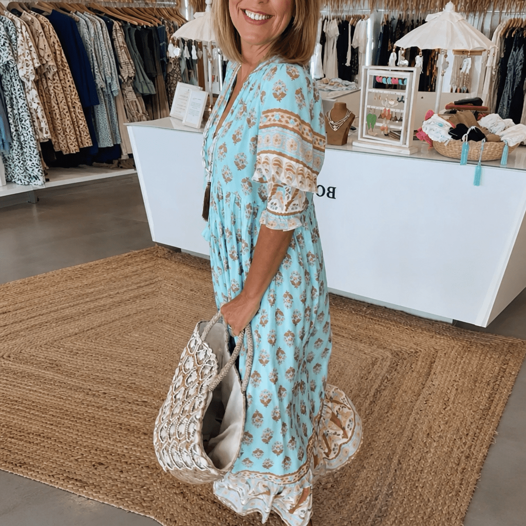 Floral V-Neck Dress – Flowing Fit for Summer Wedding Guest or Casual Wear - We are MFEO