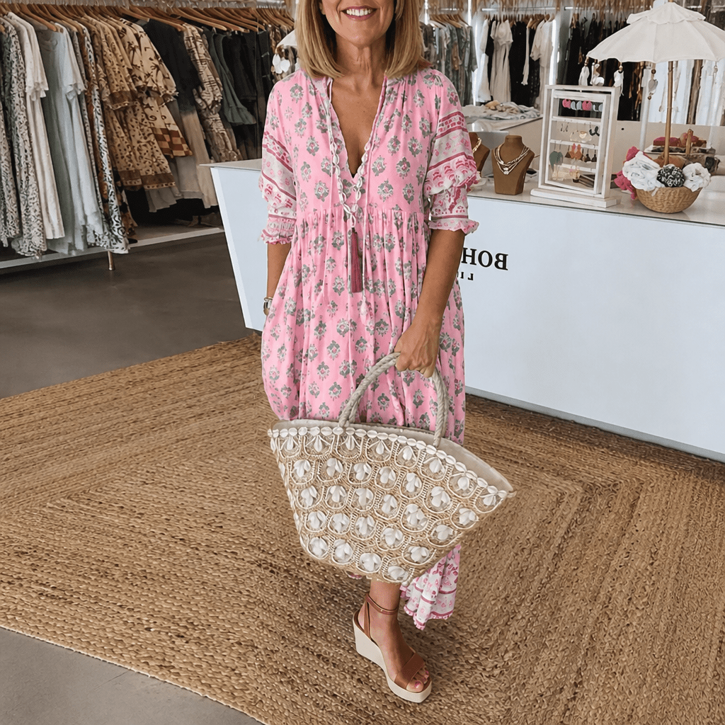 Floral V-Neck Dress – Flowing Fit for Summer Wedding Guest or Casual Wear - We are MFEO