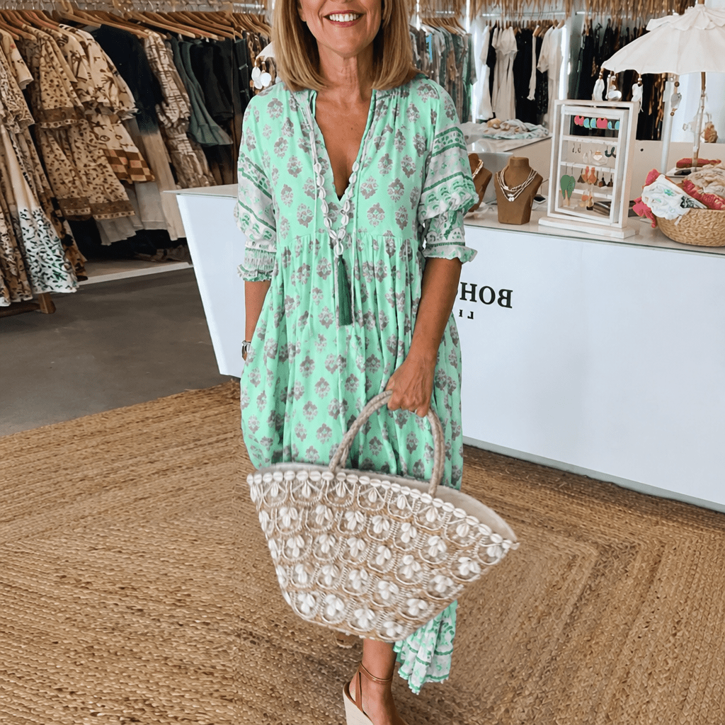 Floral V-Neck Dress – Flowing Fit for Summer Wedding Guest or Casual Wear - We are MFEO