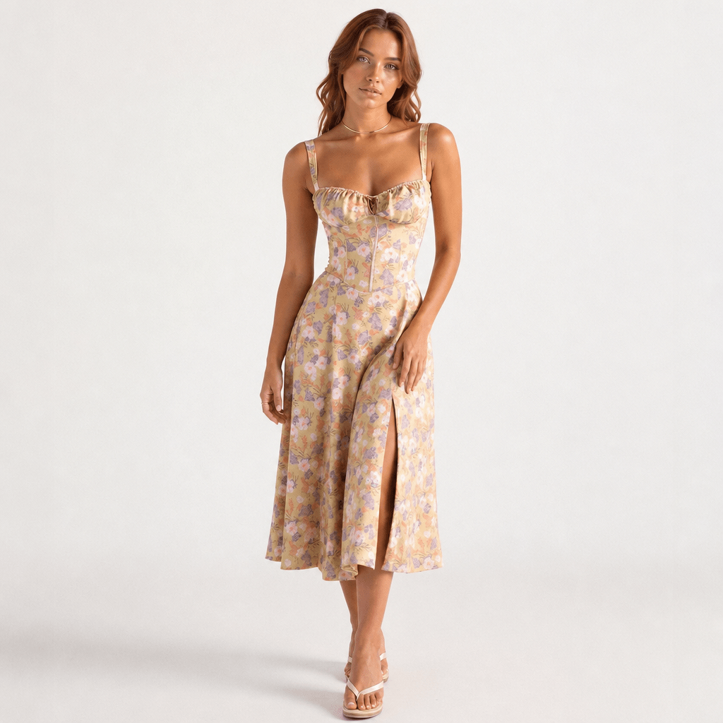 Floral Wedding Guest Midi Dress – Lightweight with Side Slit - We are MFEO
