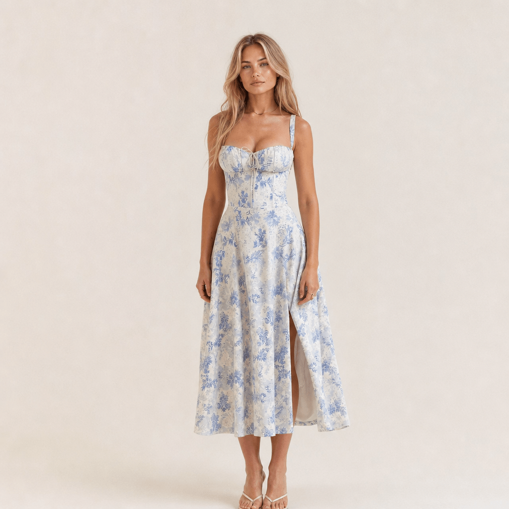 Floral Wedding Guest Midi Dress – Lightweight with Side Slit - We are MFEO