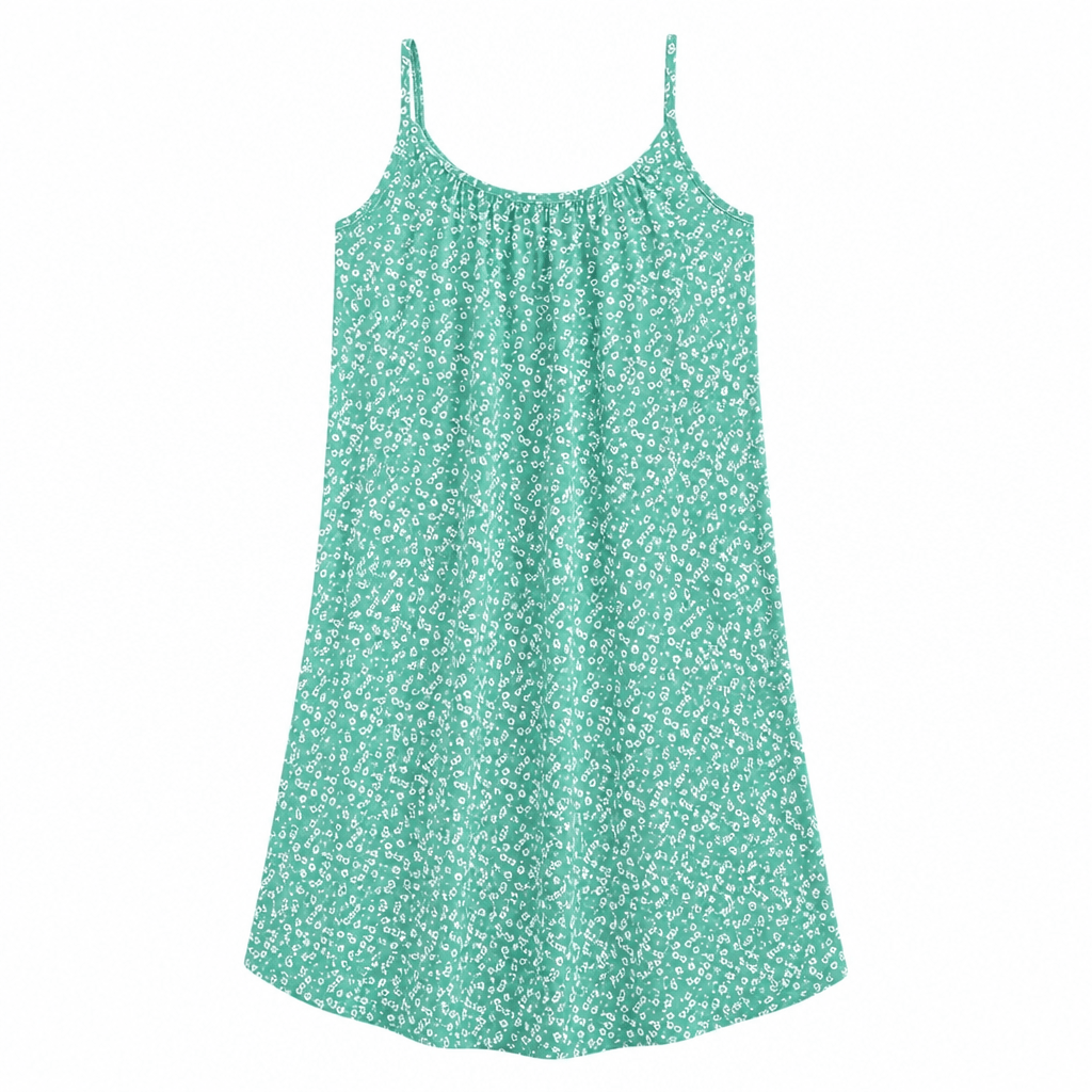 Flowy A-Line Midi Dress for Summer with Spaghetti Straps and Ditsy Print, Plus Size Available - We are MFEO