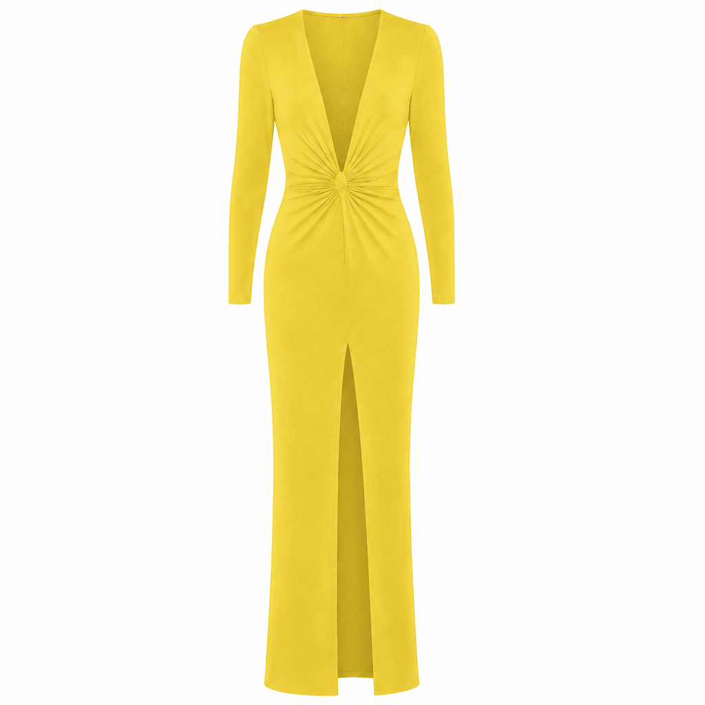 Formal Maxi Dress with V Neck – Long Sleeve Evening Gown with Side Split - We are MFEO