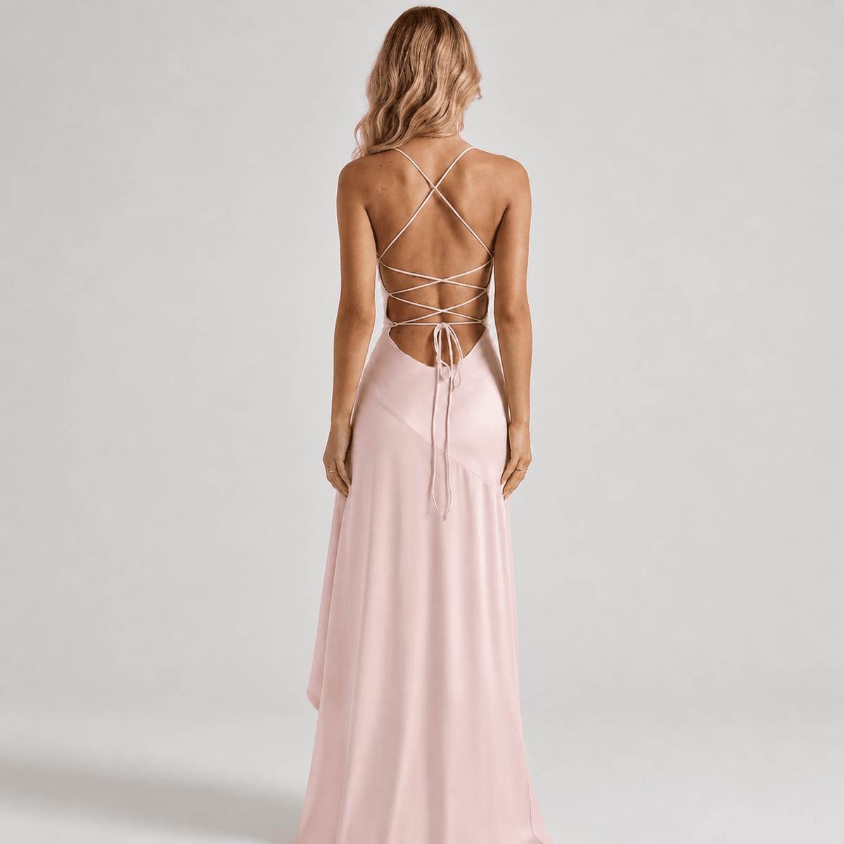 Formal Satin High-Low Maxi Dress with Draped Neckline for Special Occasions - We are MFEO