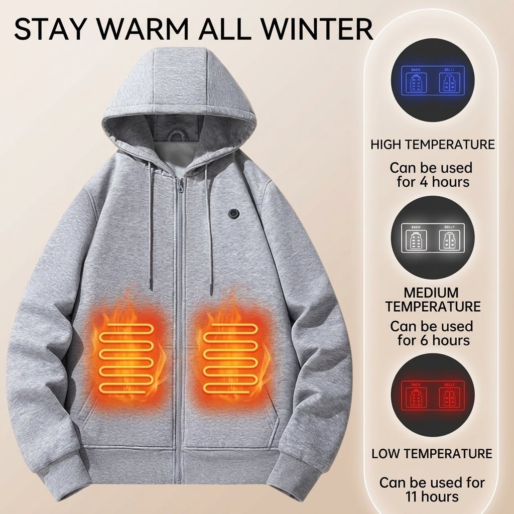 Heated Hoodie for Women – Zip-Up Sweatshirt with Kangaroo Pocket for Winter Warmth - We are MFEO