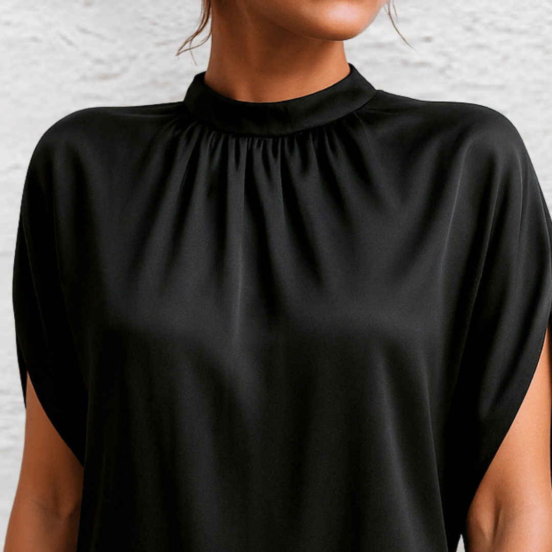 High-Neck Satin Mini Cocktail Dress with Cap Sleeves for Evening Events - We are MFEO