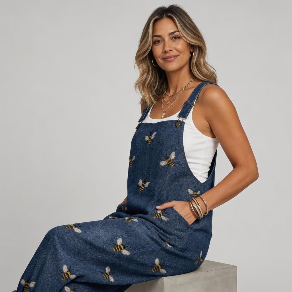 Jumpsuit with Adjustable Waist and Bee Motifs – Relaxed Fit - We are MFEO