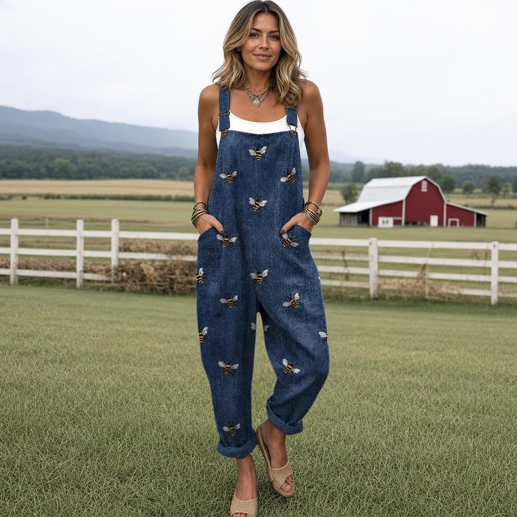 Jumpsuit with Adjustable Waist and Bee Motifs – Relaxed Fit - We are MFEO