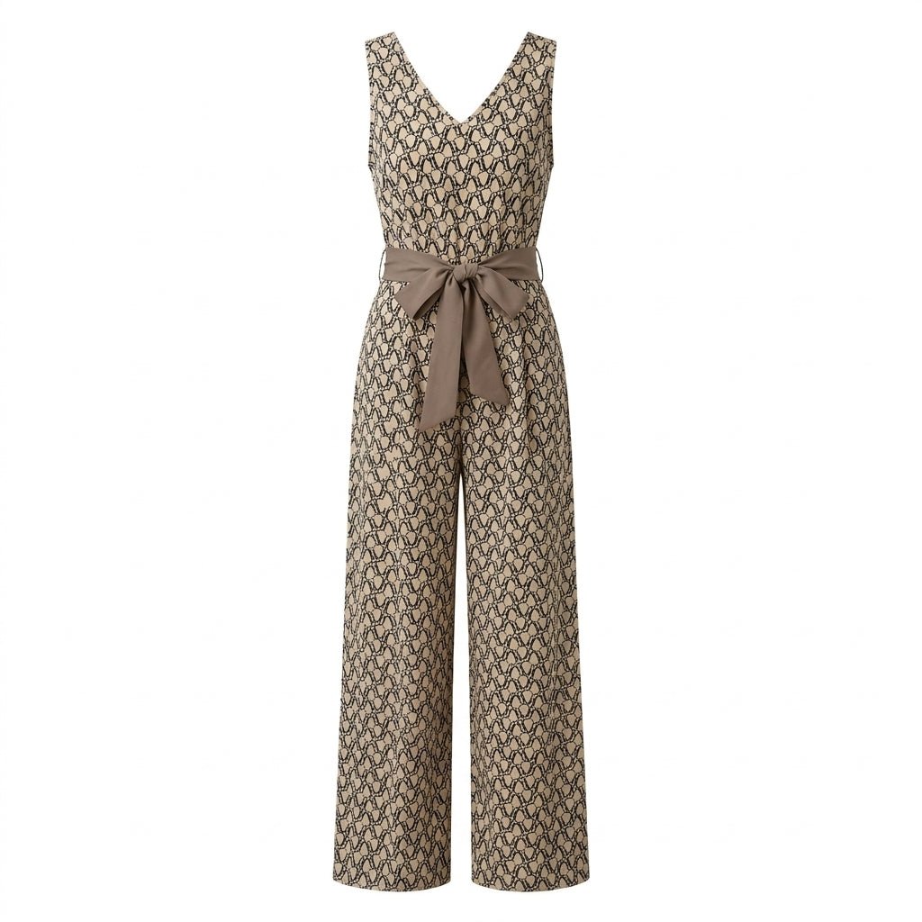 Jumpsuit with Tie Waist – Sleeveless Wide Leg V-Neck - We are MFEO
