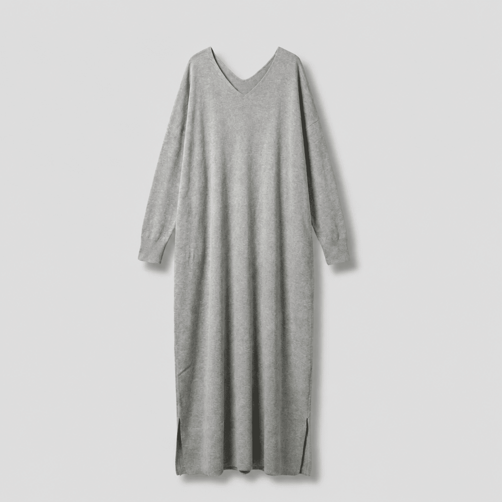Knit Maxi Dress – Long Sleeve V-Neck Casual Wear with Side Slits - We are MFEO