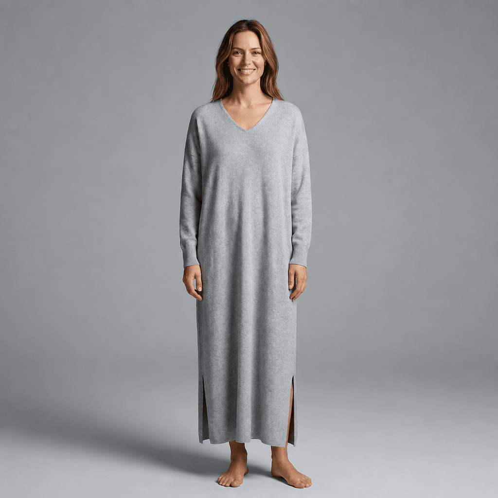 Knit Maxi Dress – Long Sleeve V-Neck Casual Wear with Side Slits - We are MFEO