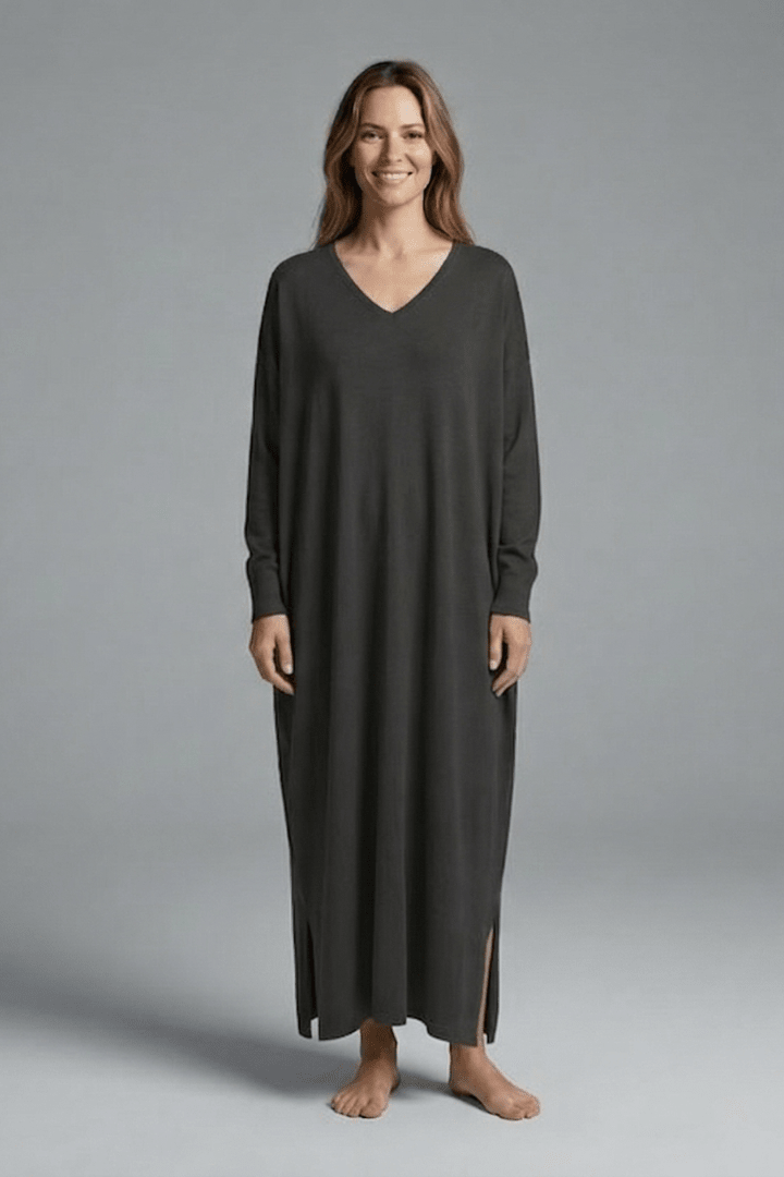 Knit Maxi Dress – Long Sleeve V-Neck Casual Wear with Side Slits - We are MFEO