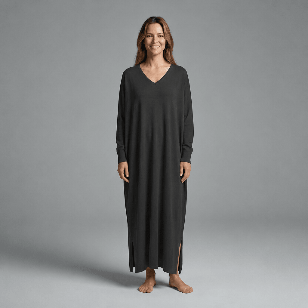 Knit Maxi Dress – Long Sleeve V-Neck Casual Wear with Side Slits - We are MFEO