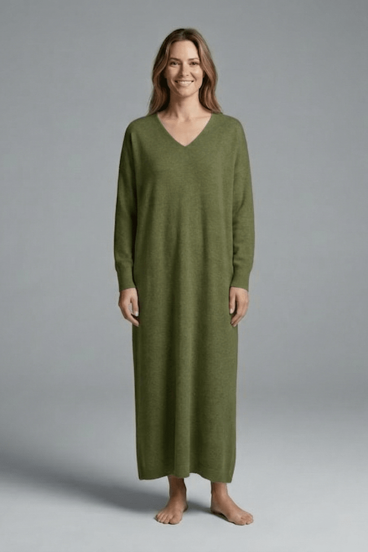 Knit Maxi Dress – Long Sleeve V-Neck Casual Wear with Side Slits - We are MFEO