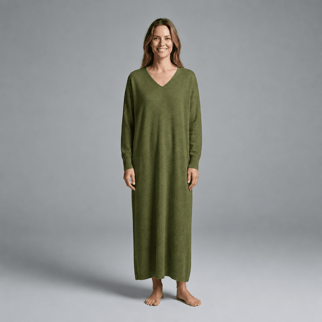 Knit Maxi Dress – Long Sleeve V-Neck Casual Wear with Side Slits - We are MFEO