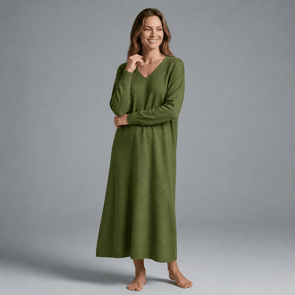 Knit Maxi Dress – Long Sleeve V-Neck Casual Wear with Side Slits - We are MFEO