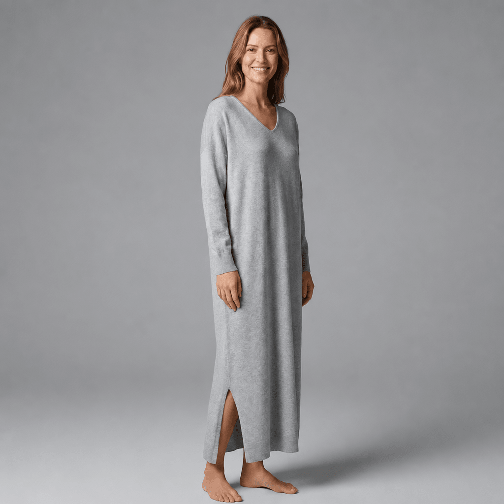 Knit Maxi Dress – Long Sleeve V-Neck Casual Wear with Side Slits - We are MFEO