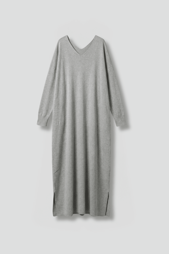 Knit Maxi Dress – Long Sleeve V-Neck Casual Wear with Side Slits - We are MFEO