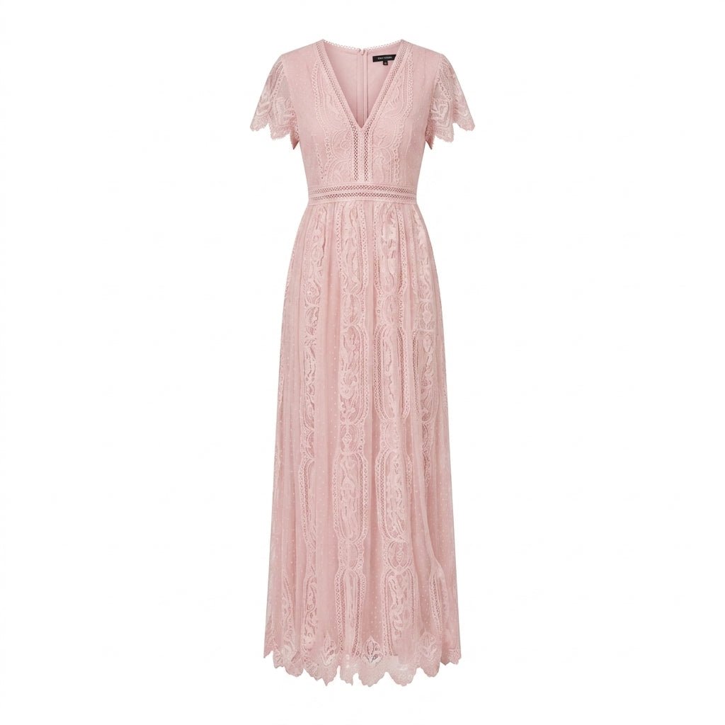Lace Maxi Dress with V-Neck – Formal Dress for Weddings and Special Events - We are MFEO