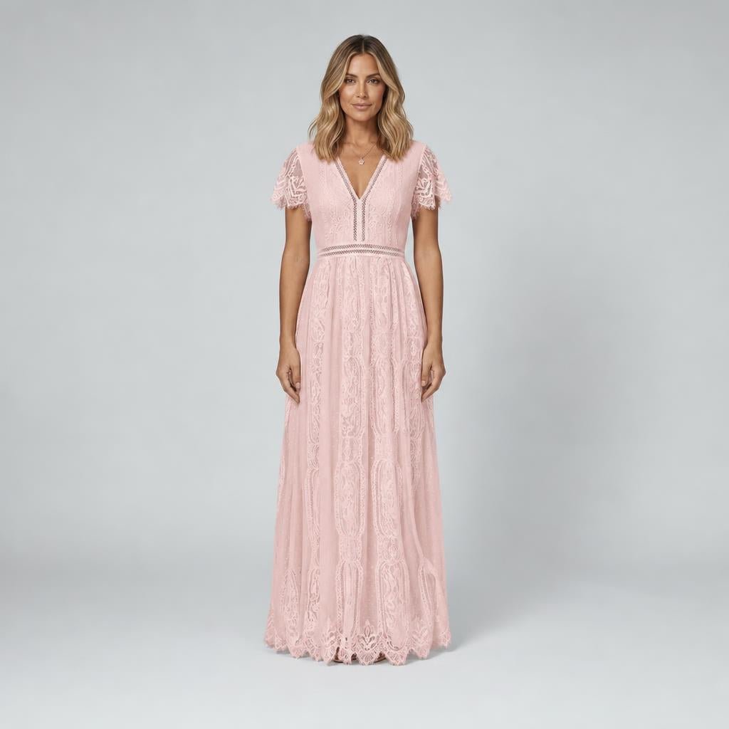 Lace Maxi Dress with V-Neck – Formal Dress for Weddings and Special Events - We are MFEO