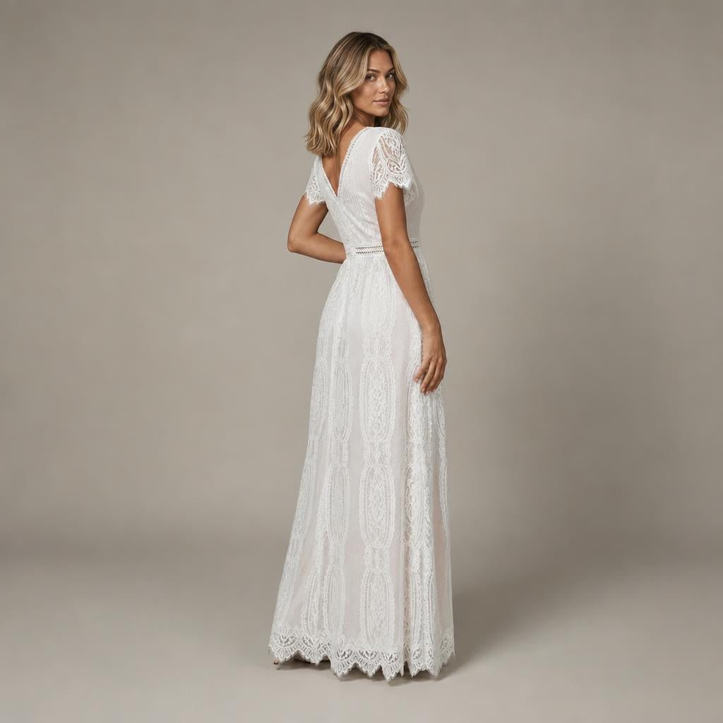 Lace Maxi Dress with V-Neck – Formal Dress for Weddings and Special Events - We are MFEO
