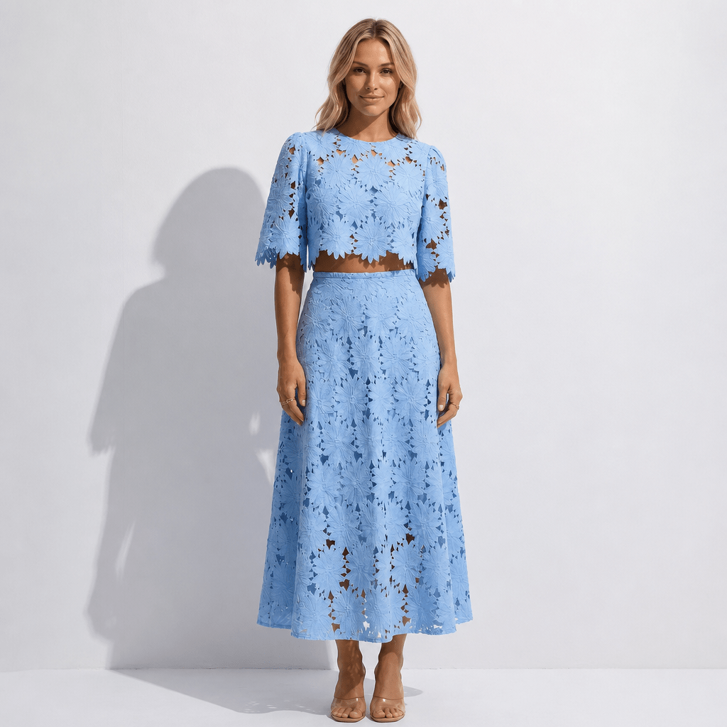 Lace Midi Dress Set – Floral Two-Piece Summer Dress for Weddings and Garden Parties - We are MFEO