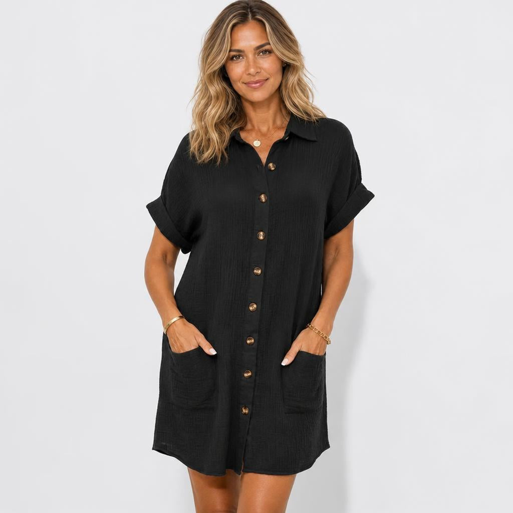 Linen Shirt Mini Dress for Summer – Comfortable Relaxed Fit - We are MFEO