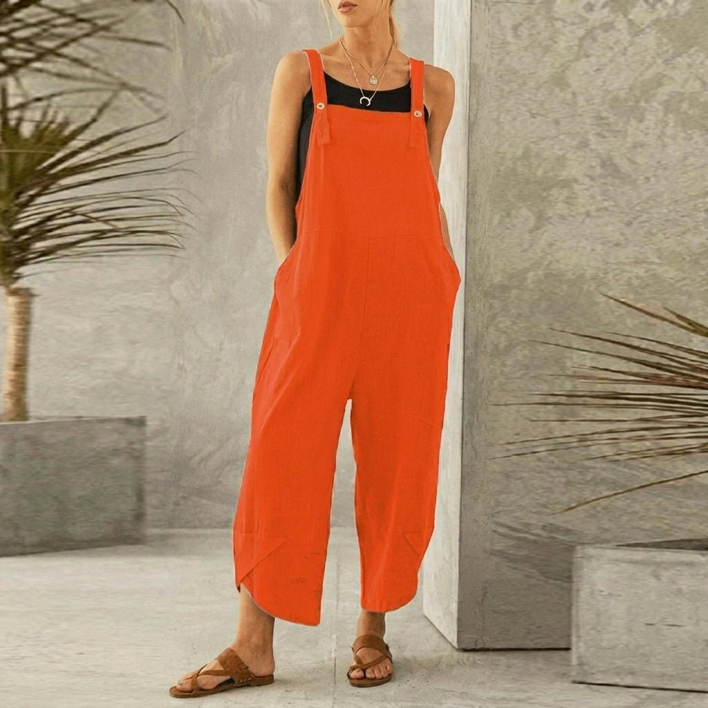Linen Wide Leg Jumpsuit – Adjustable Straps and Pockets - We are MFEO