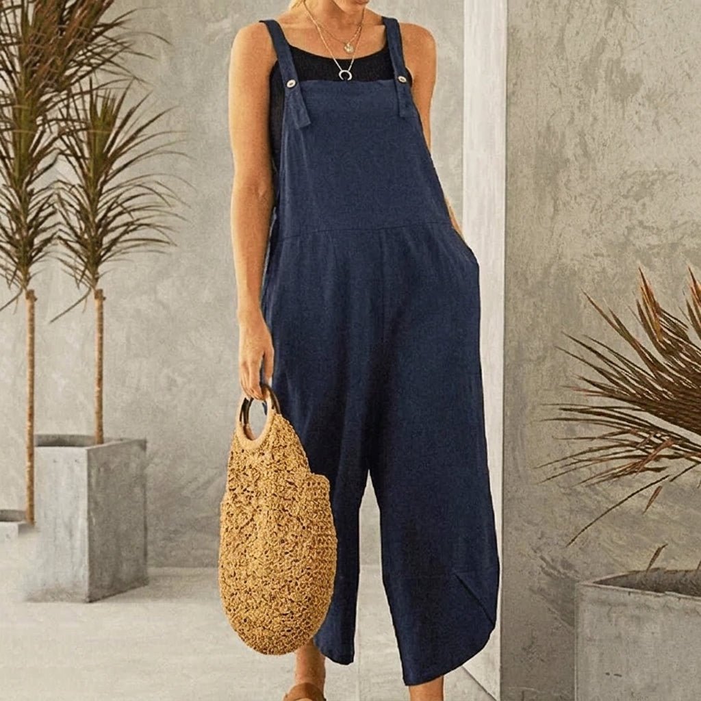 Linen Wide Leg Jumpsuit – Adjustable Straps and Pockets - We are MFEO