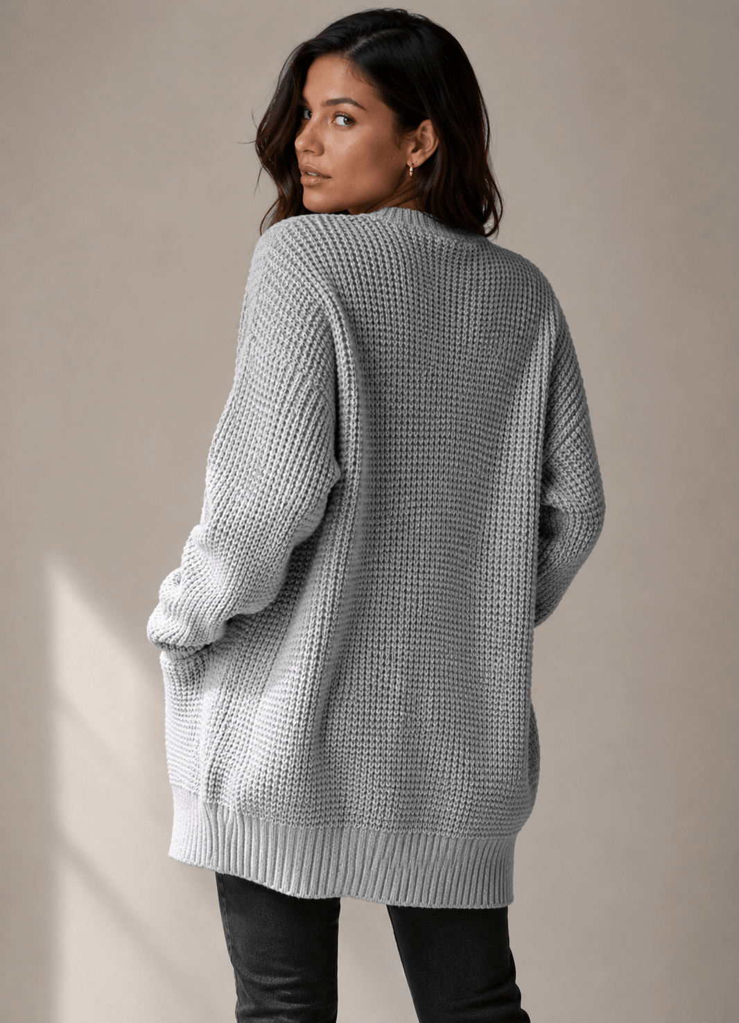 Long Black Cardigan for Women – Longline Open Front with Textured Knit and Pockets - We are MFEO