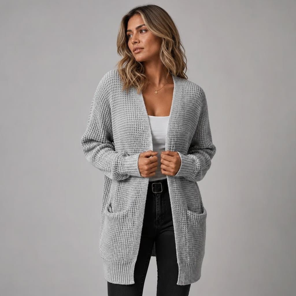 Long Cardigan for Women – Longline Open Front with Textured Knit and Pockets - We are MFEO