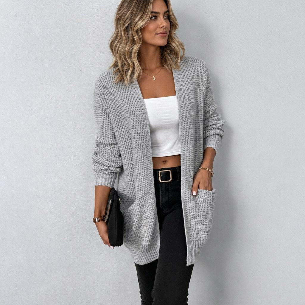 Long Cardigan for Women – Longline Open Front with Textured Knit and Pockets - We are MFEO