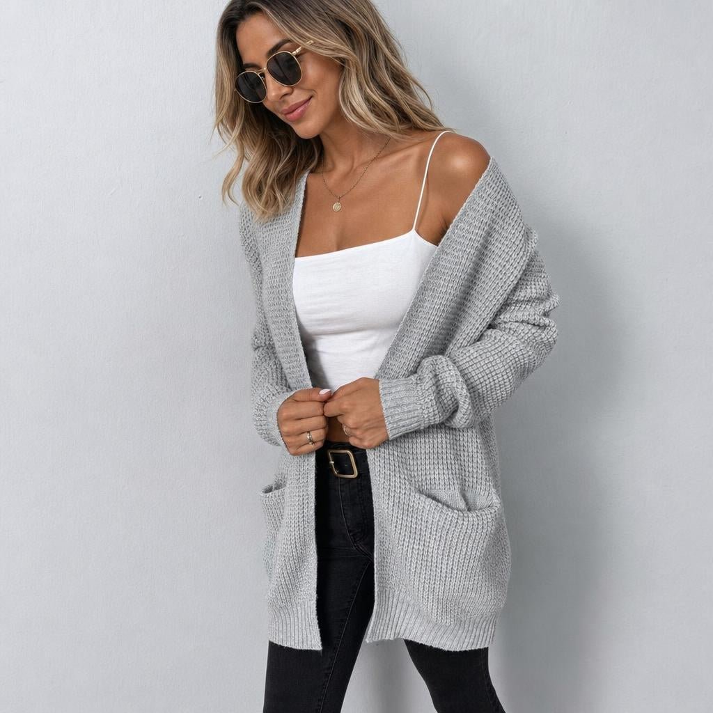 Long Cardigan for Women – Longline Open Front with Textured Knit and Pockets - We are MFEO