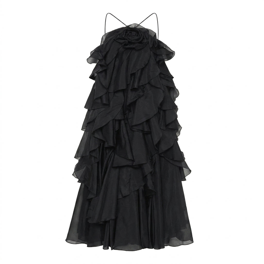 Long Halter Formal Maxi Dress with Tiered Ruffle Skirt - We are MFEO