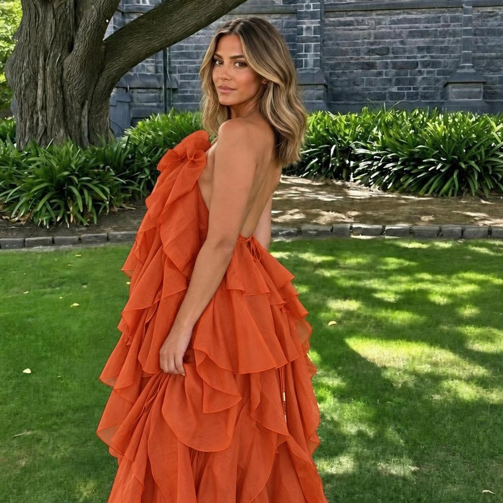 Long Halter Formal Maxi Dress with Tiered Ruffle Skirt 5