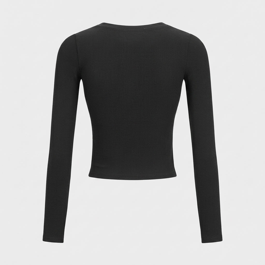 Long Sleeve Crop Top for Women – Ribbed Button Down Casual Shirt for Layering - We are MFEO