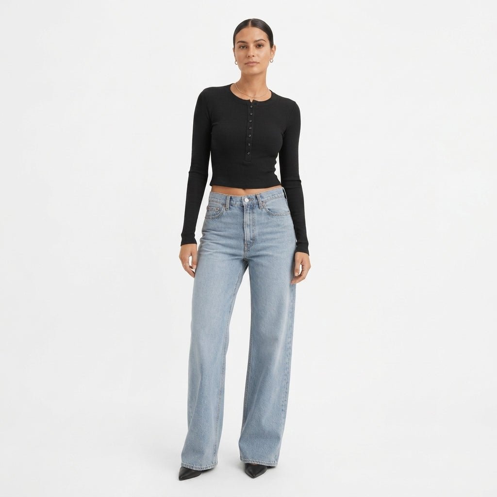 Long Sleeve Crop Top for Women – Ribbed Button Down Casual Shirt for Layering - We are MFEO
