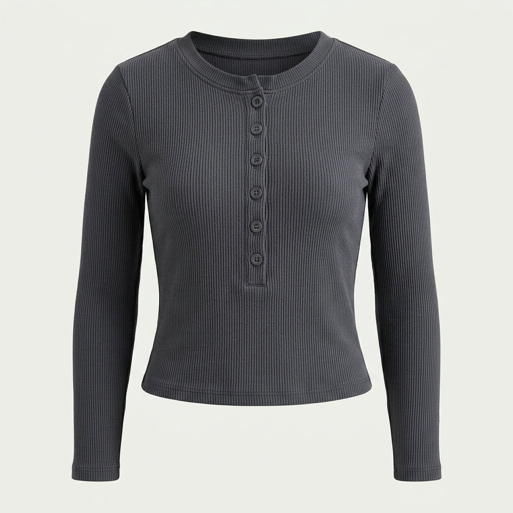 Long Sleeve Crop Top for Women – Ribbed Button Down Casual Shirt for Layering - We are MFEO